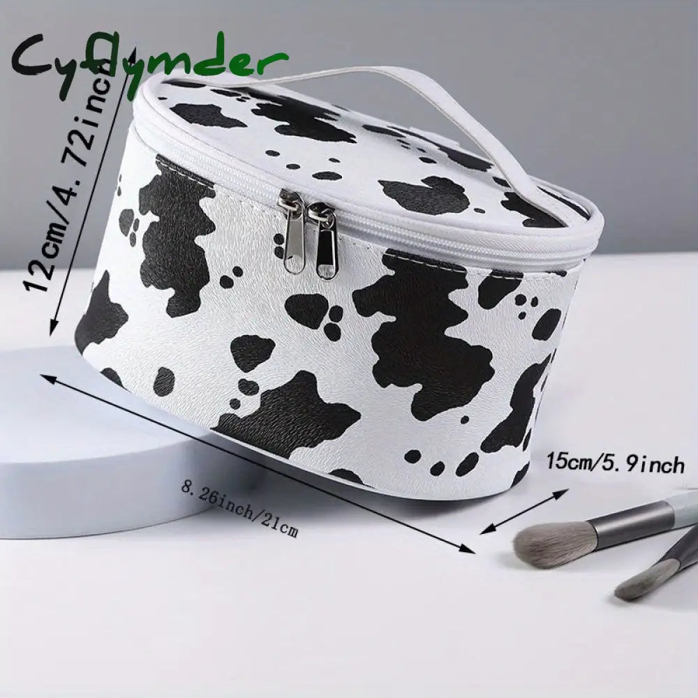 Cyflymder Cute Cow Printed Makeup Bag With Large Capacity And Zipper Closure - Perfect For