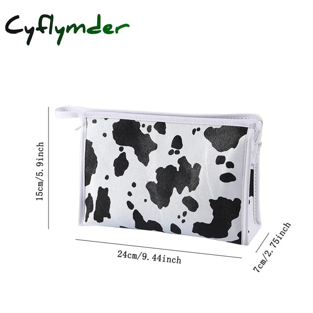 Cyflymder Cute Cow Printed Makeup Bag With Large Capacity And Zipper Closure - Perfect For