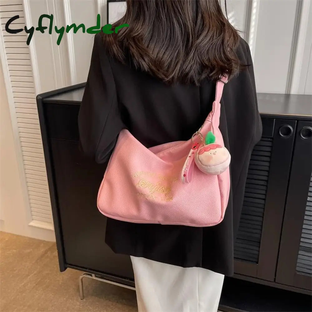 Cyflymder Cute Crossbody Bags Women Simple Kawaii Pu Leather Letters Shoulder Bag Fashion Designer