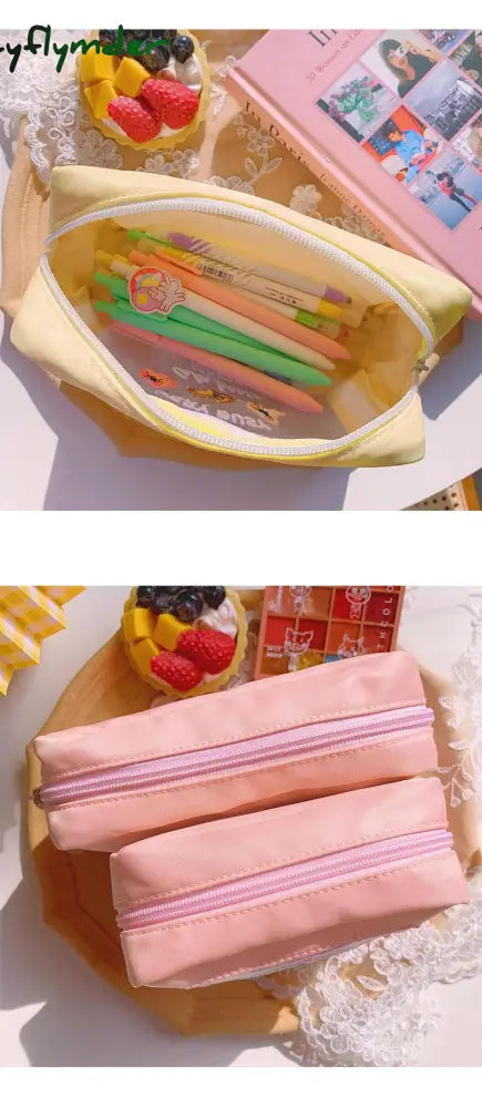 Cyflymder Cute Embroidery Pencil Case Girl Bear Large Capacity Pen Pouch Ins Kawaii Makeup Storage