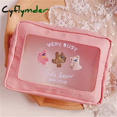 Cyflymder Cute Embroidery Pencil Case Girl Bear Large Capacity Pen Pouch Ins Kawaii Makeup Storage