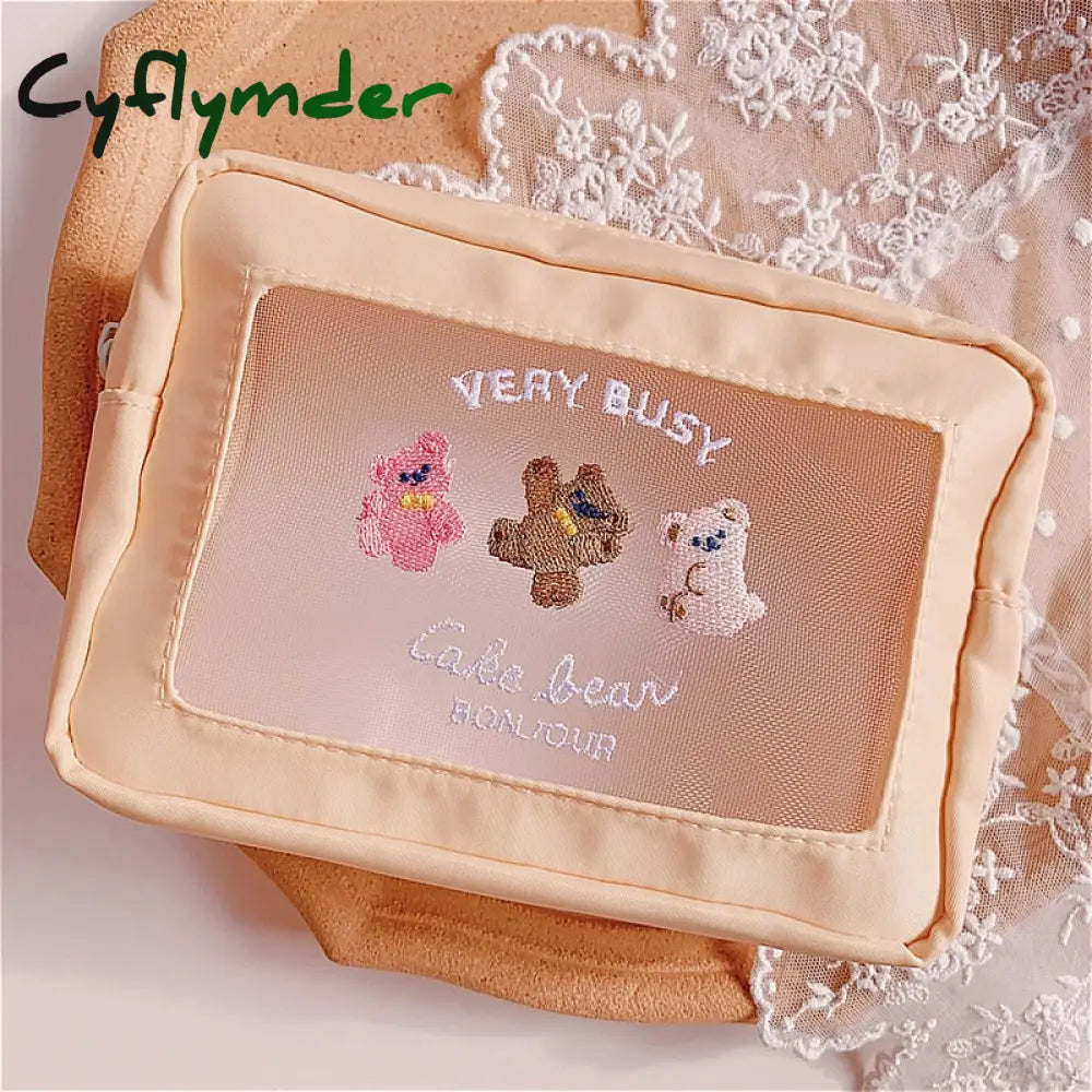 Cyflymder Cute Embroidery Pencil Case Girl Bear Large Capacity Pen Pouch Ins Kawaii Makeup Storage