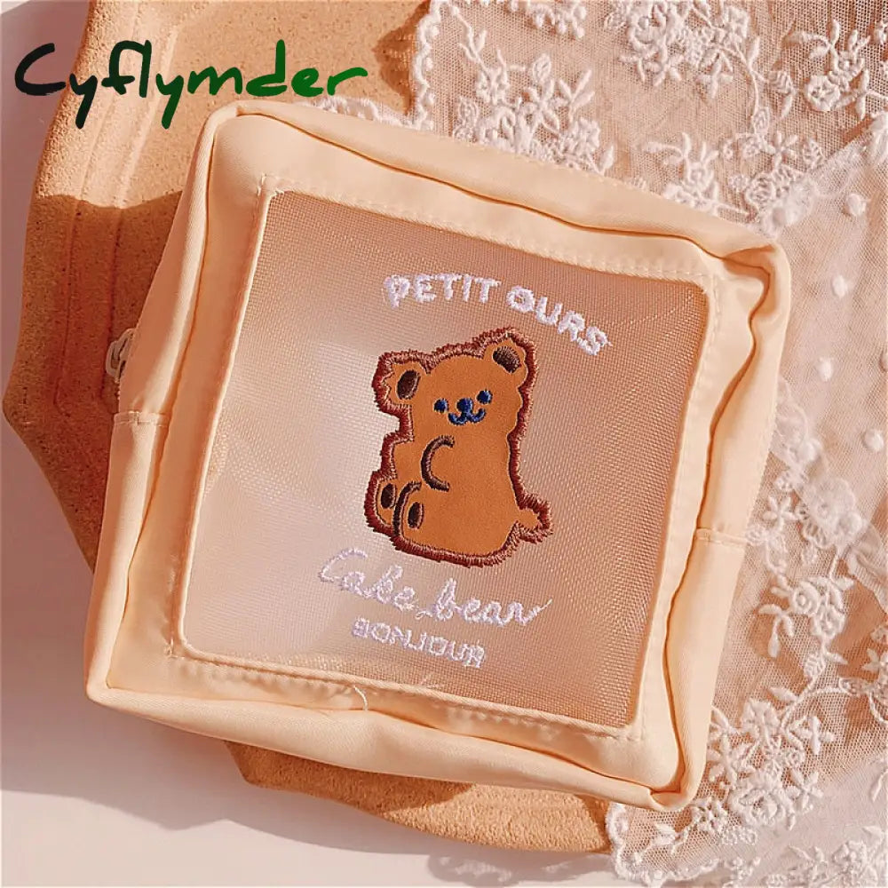 Cyflymder Cute Embroidery Pencil Case Girl Bear Large Capacity Pen Pouch Ins Kawaii Makeup Storage