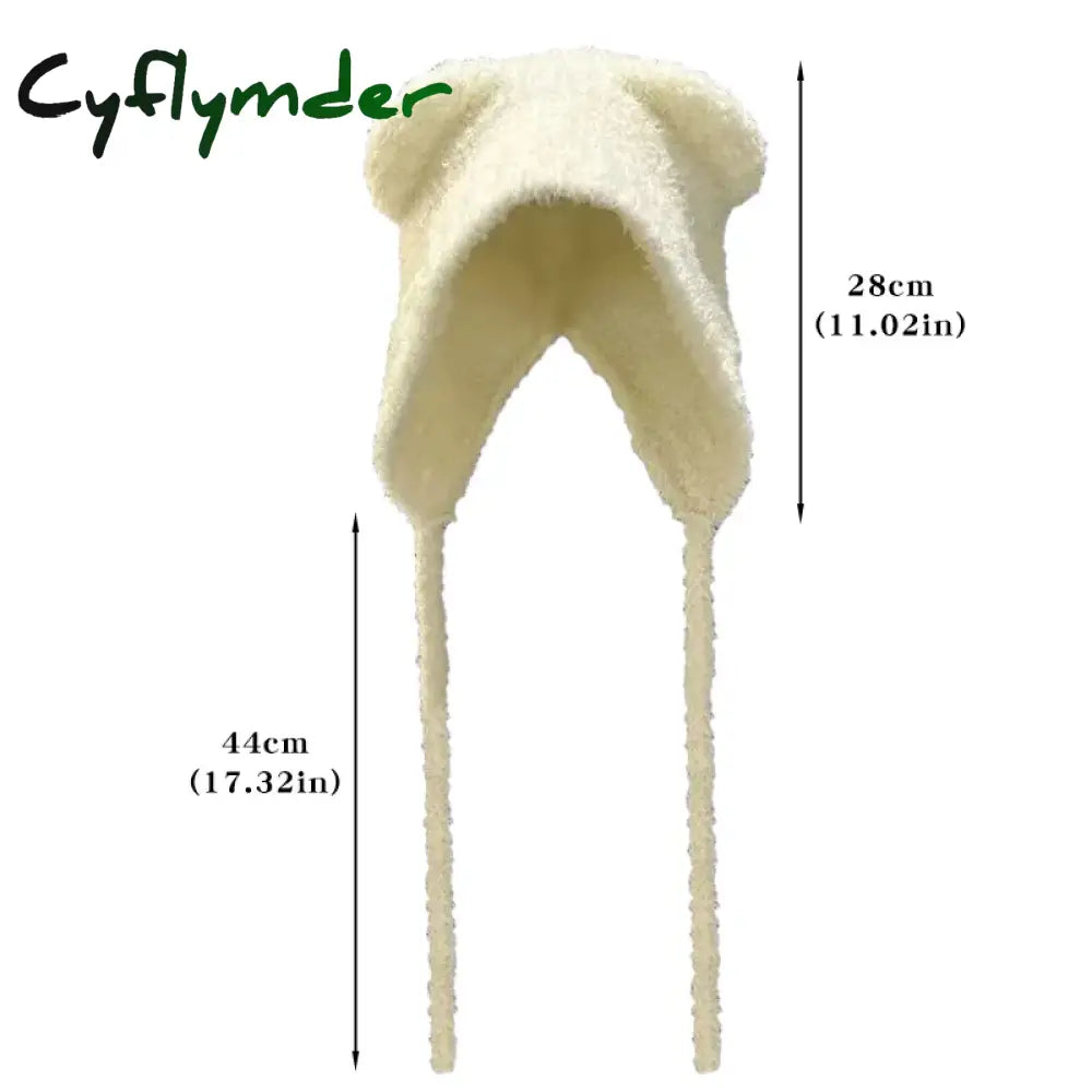 Cyflymder Cute Girl Knit Ear Protection Hat Bear Women Earmuffs Cap Woolen Crochet Bonnet Solid Color Hood Beanies