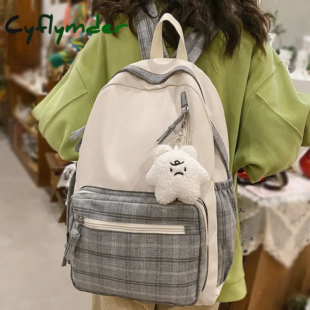 Cyflymder Cute Girls Plaid Backpack Women Large Capacity Simple School Bags For Teens Female Korean