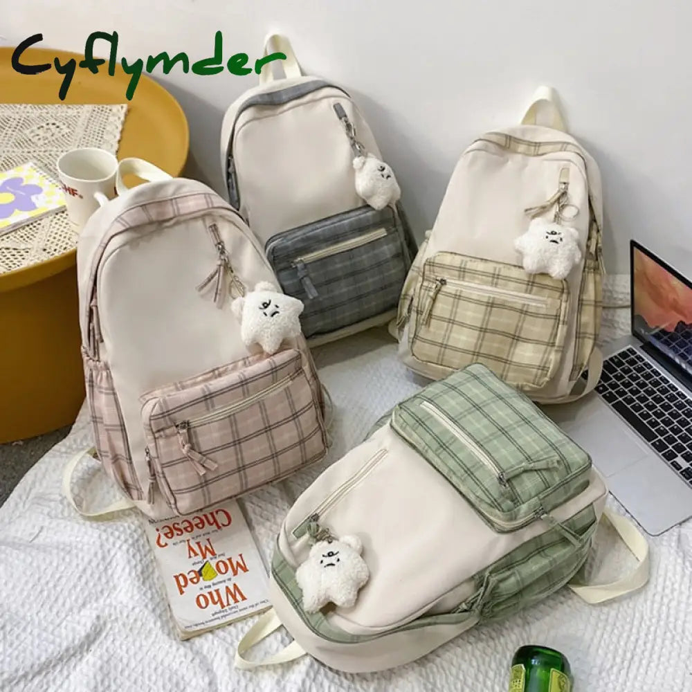 Cyflymder Cute Girls Plaid Backpack Women Large Capacity Simple School Bags For Teens Female Korean