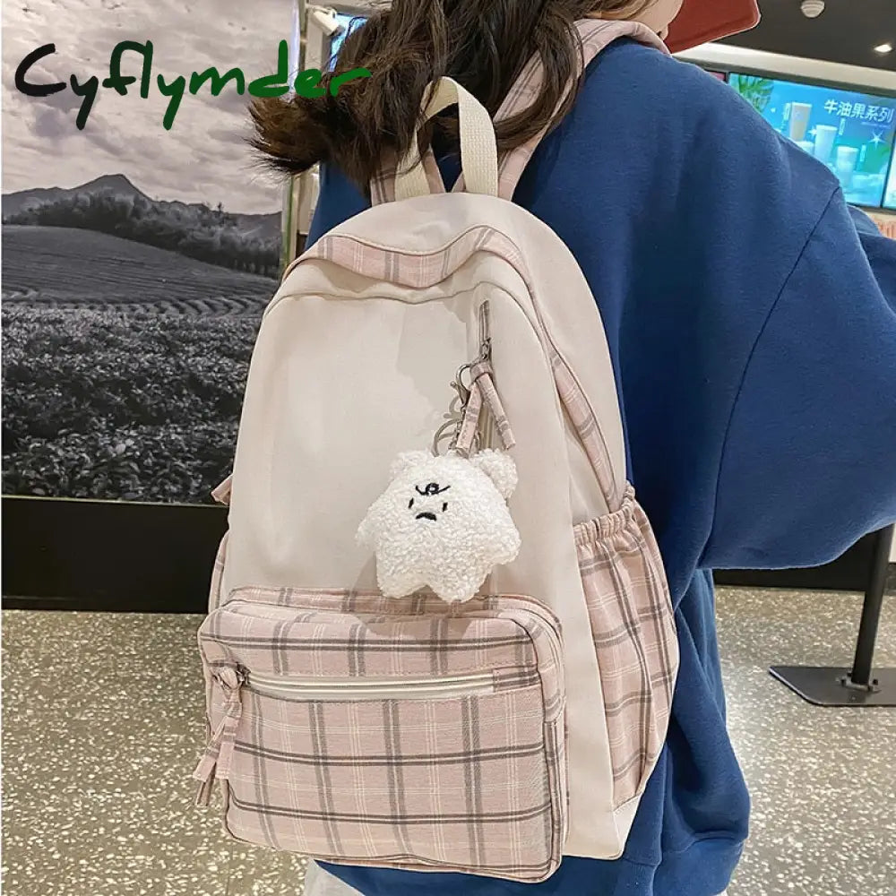 Cyflymder Cute Girls Plaid Backpack Women Large Capacity Simple School Bags For Teens Female Korean