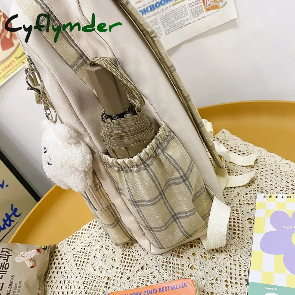 Cyflymder Cute Girls Plaid Backpack Women Large Capacity Simple School Bags For Teens Female Korean