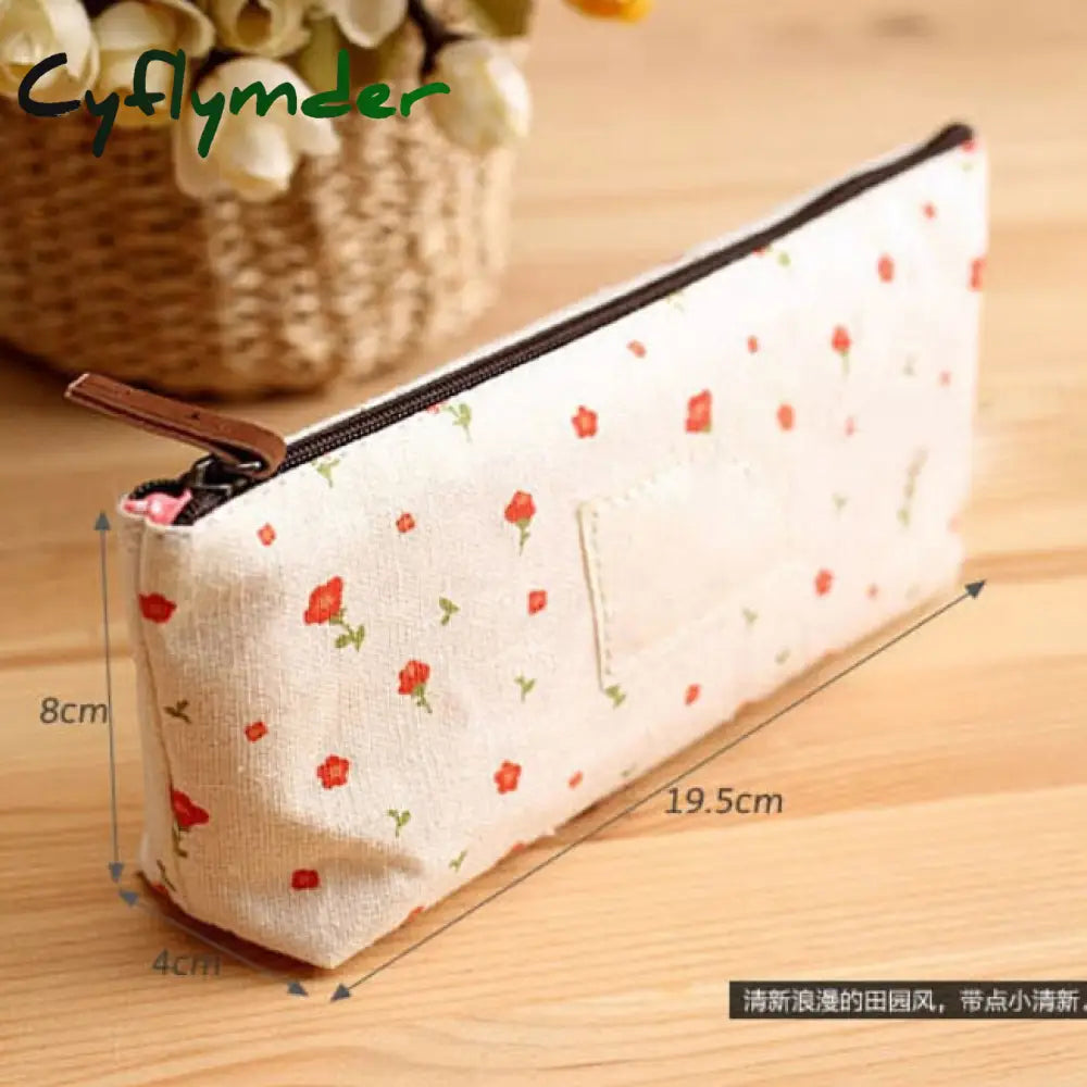 Cyflymder Cute Kawaii Floral Flower Canvas Zipper Pencil Cases Lovely Fabric Tree Pen Bags School