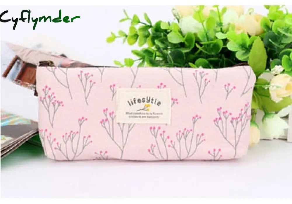Cyflymder Cute Kawaii Floral Flower Canvas Zipper Pencil Cases Lovely Fabric Tree Pen Bags School