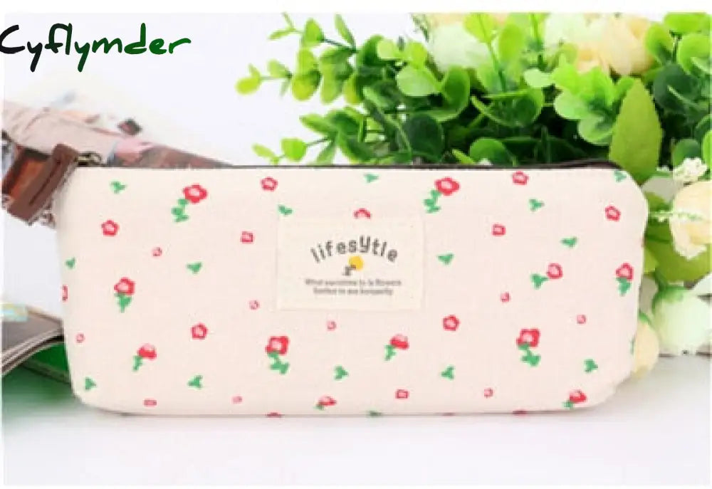 Cyflymder Cute Kawaii Floral Flower Canvas Zipper Pencil Cases Lovely Fabric Tree Pen Bags School