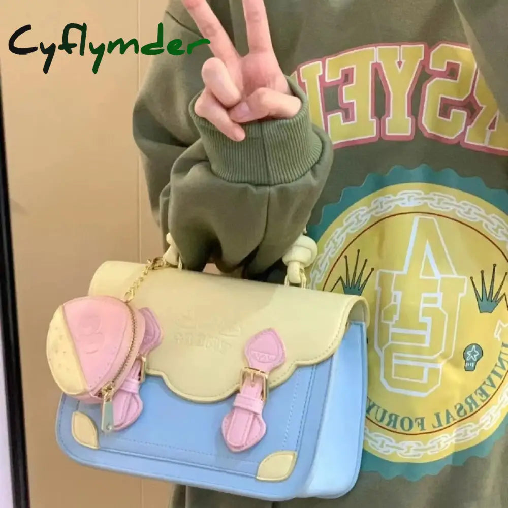 Cyflymder Cute Kawaii Shoulder Bag Animal Letter Print Colorblock Crossbody Summer Youthful Casual