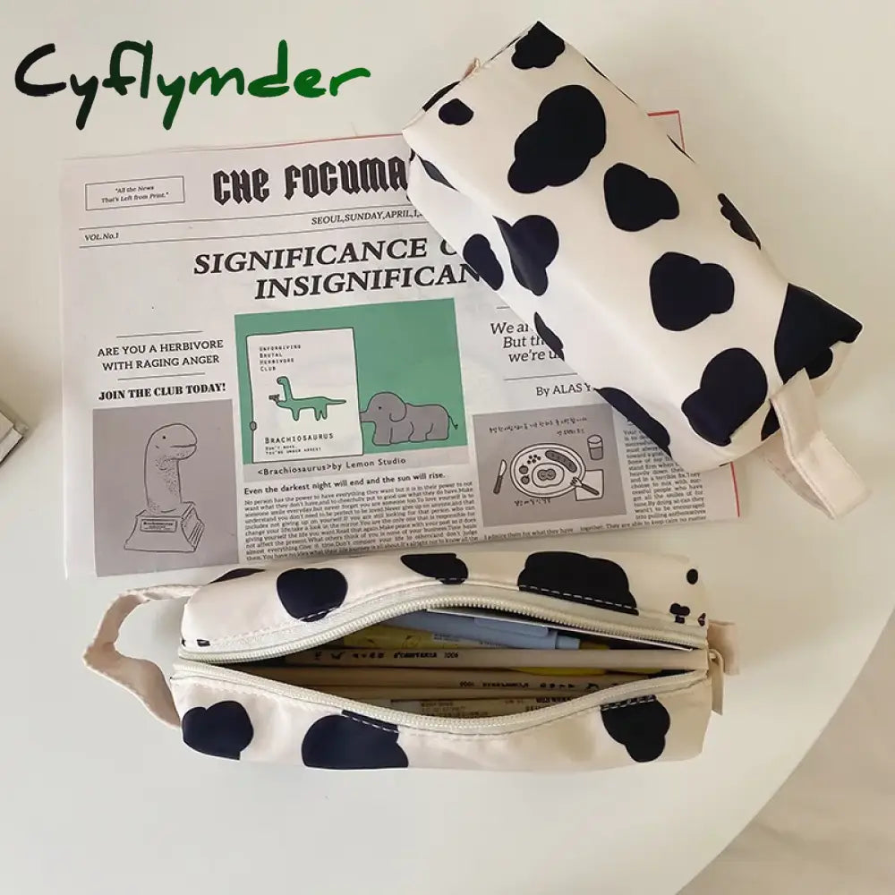 Cyflymder Cute Milk Cow Pencil Case Ins Style Bag Decoration Storage Girl Kawaii Stationery School