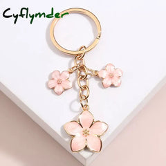 Cyflymder Cute Plant Keychain Sakura Flower Key Ring Enamel Chains For Women Girls Handbag
