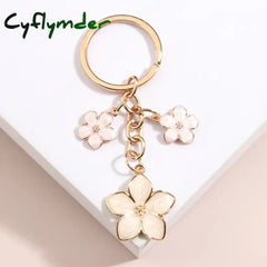 Cyflymder Cute Plant Keychain Sakura Flower Key Ring Enamel Chains For Women Girls Handbag