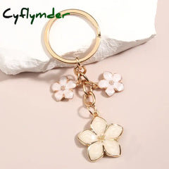 Cyflymder Cute Plant Keychain Sakura Flower Key Ring Enamel Chains For Women Girls Handbag