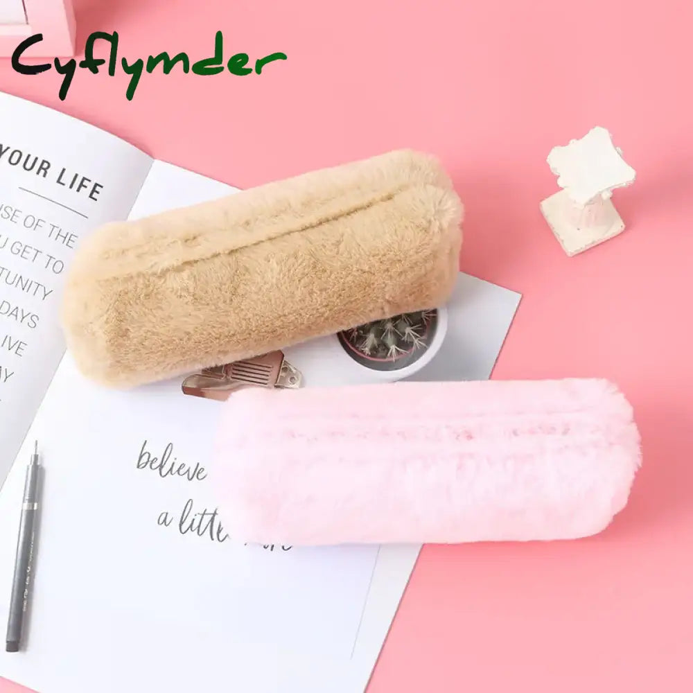 Cyflymder Cute Plush Pencil Pouch Pen Bag For Girls Kawaii Stationery Large Capacity Case Box