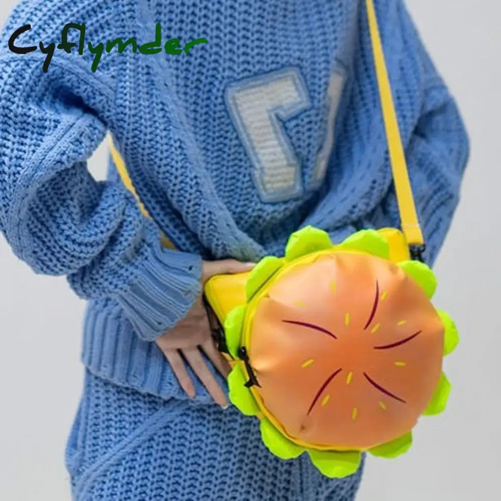 Cyflymder Cute Retro Hamburger Kawaii Shoulder Bag High Capacity Pu Leather Student Backpack Women