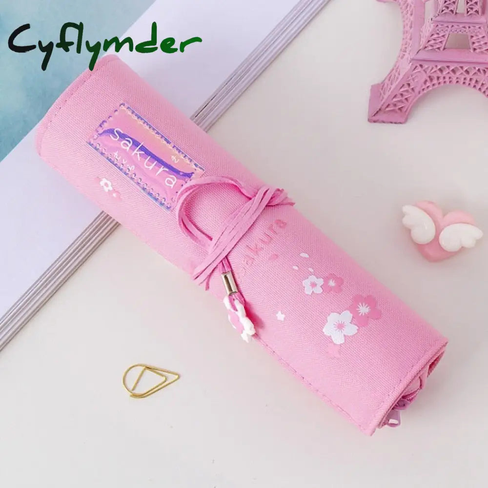 Cyflymder Cute Sakura Large-Capacity Pen Curtain Pencil Case Stationery For Girls Student School