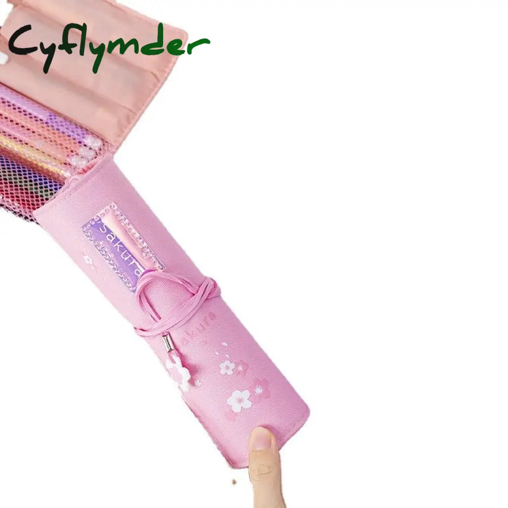 Cyflymder Cute Sakura Large-Capacity Pen Curtain Pencil Case Stationery For Girls Student School