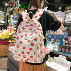 Cyflymder Cute Strawberry Printed Girls’ Schoolbag With Wide Shoulder Strap To Reduce Load And