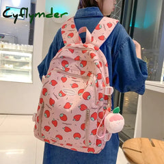 Cute Strawberry Printed Girls' Schoolbag with Wide Shoulder Strap To Reduce Load and Protect The Spine Backpack Campus
