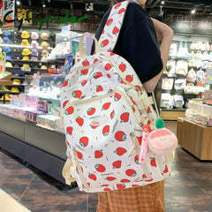 Cyflymder Cute Strawberry Printed Girls’ Schoolbag With Wide Shoulder Strap To Reduce Load And