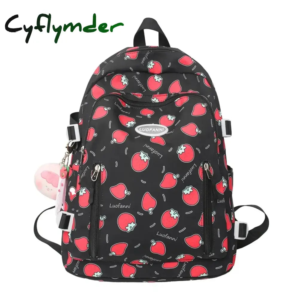 Cyflymder Cute Strawberry Printed Girls’ Schoolbag With Wide Shoulder Strap To Reduce Load And