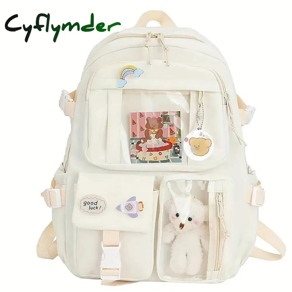 Cyflymder Cute Transparent Pocket Backpack With Plush Toy - Large Capacity Multi-Pocket Back To