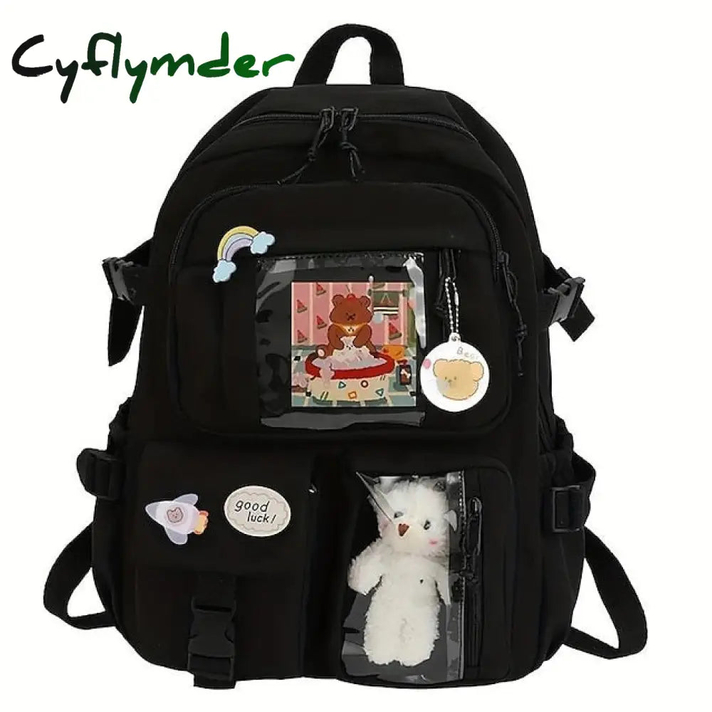 Cyflymder Cute Transparent Pocket Backpack With Plush Toy - Large Capacity Multi-Pocket Back To