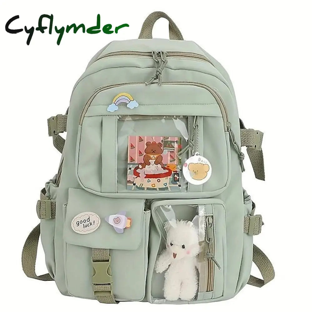Cyflymder Cute Transparent Pocket Backpack With Plush Toy - Large Capacity Multi-Pocket Back To