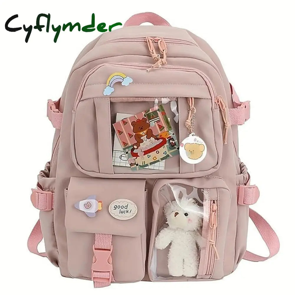Cyflymder Cute Transparent Pocket Backpack With Plush Toy - Large Capacity Multi-Pocket Back To