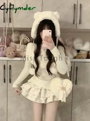 Cyflymder cute winter outfits Fashion Sweet Elastic Slim 2 Piece Set Woman Winter Chic Solid Bow Long Sleeve Tops