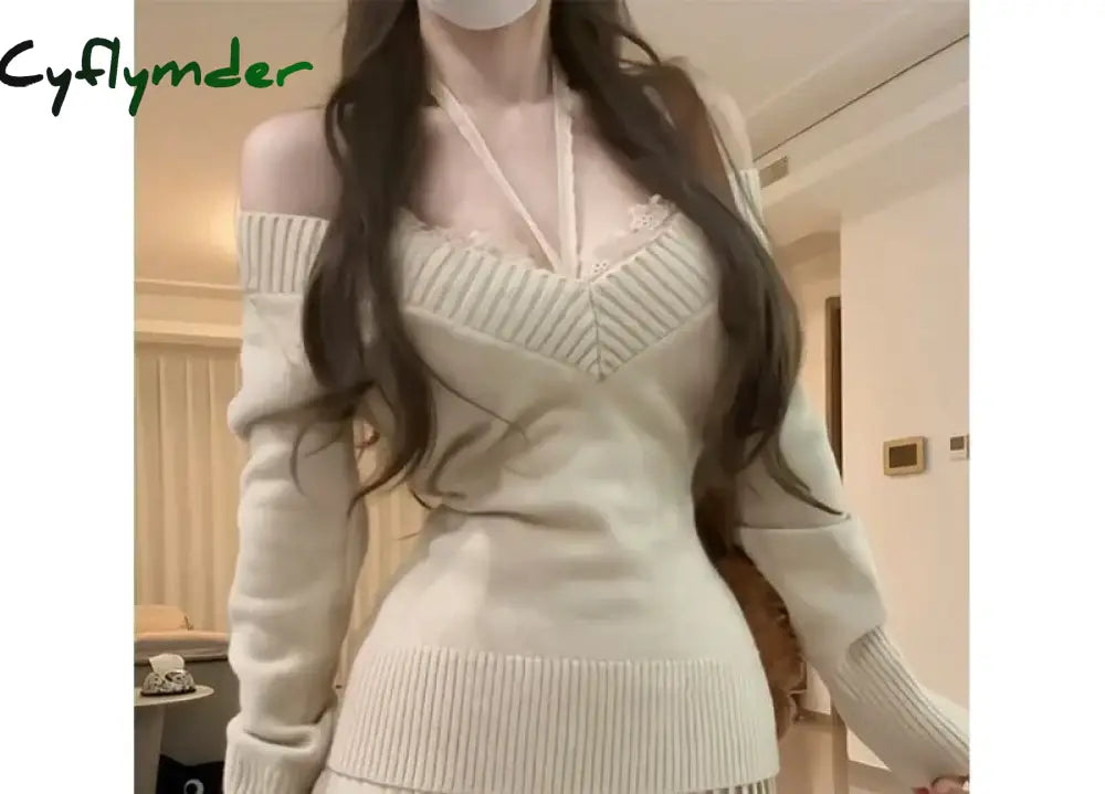 Cyflymder cute winter outfits Winter Japanese Kawaii Knitted New 3 Piece Set Women Solidpullover Sweater + vest