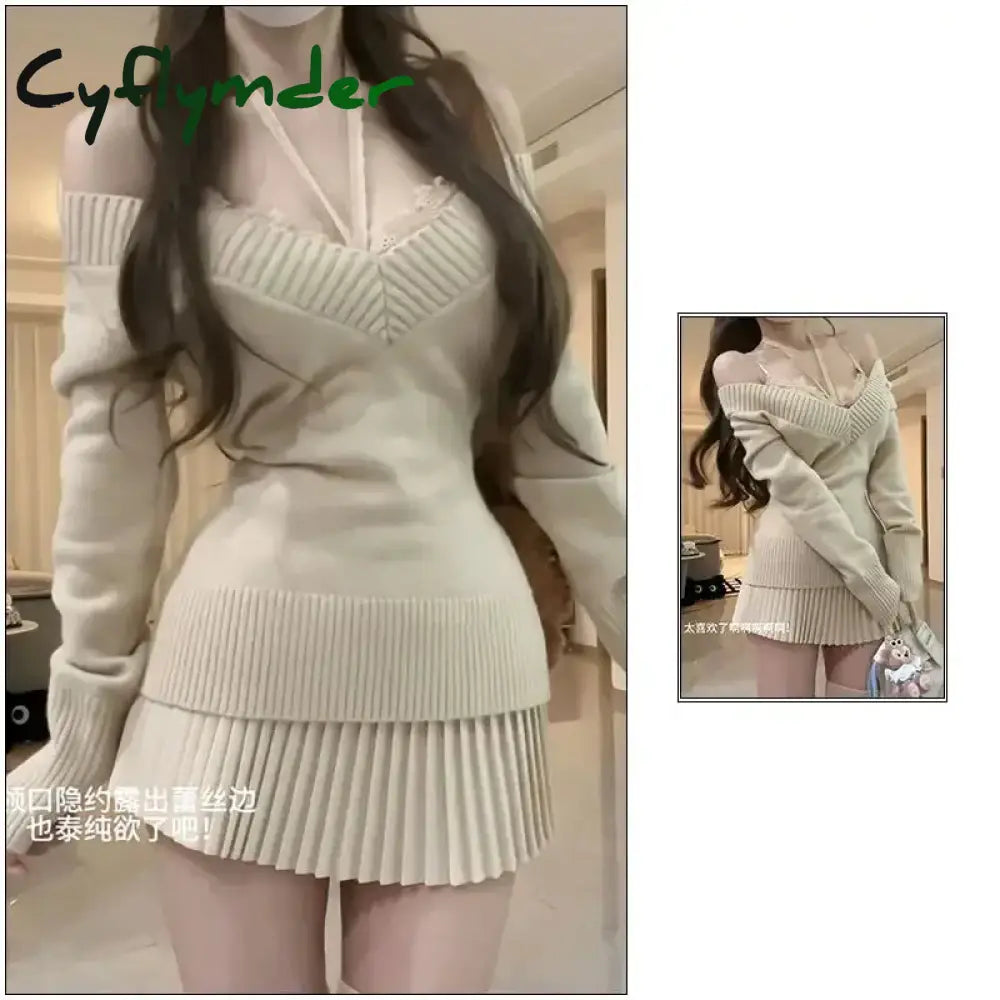 Cyflymder cute winter outfits Winter Japanese Kawaii Knitted New 3 Piece Set Women Solidpullover Sweater + vest