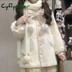 Cyflymder cute winter outfits Women’s Coats Contrast Sailor Collar Bow Single Breasted Heart Pocket Sweet Age Reduction