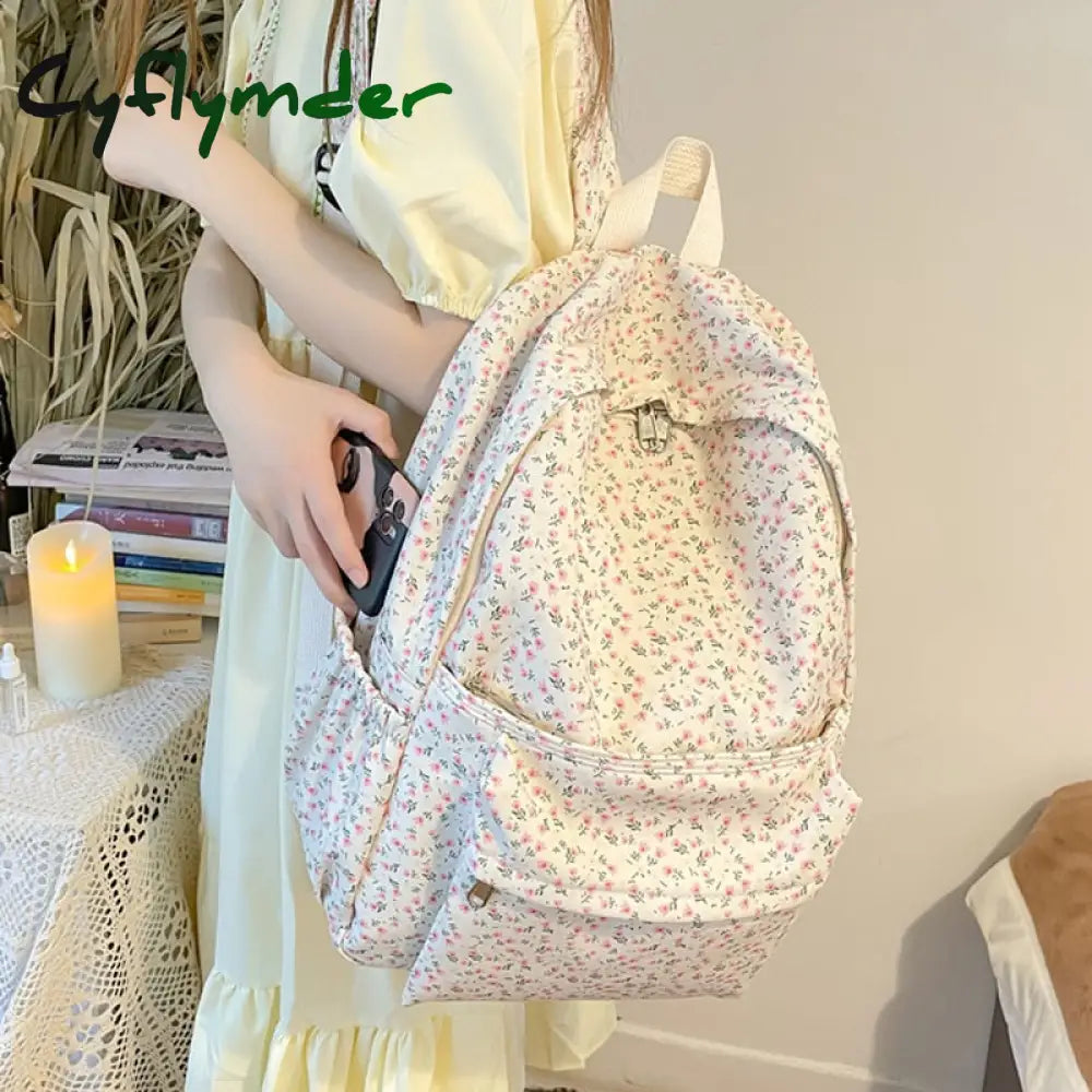 Cyflymder Cute Women Backpack Nylon Female Casual Travel Bag High Quality Flower School For Teenage