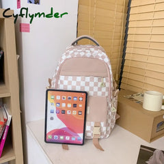 Cyflymder Cute Women’s Nylon Backpack For Teenagers Girls Plaid School Bag Female Student Travel