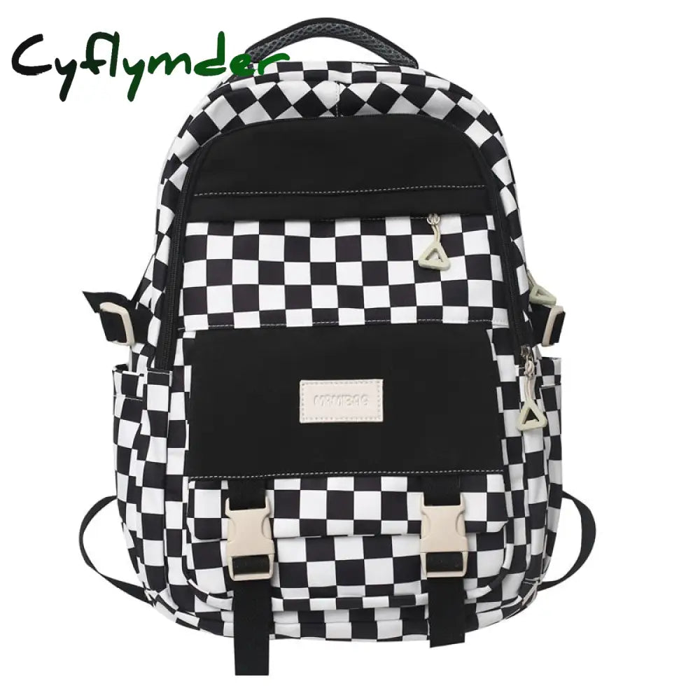 Cyflymder Cute Women’s Nylon Backpack For Teenagers Girls Plaid School Bag Female Student Travel