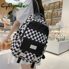 Cyflymder Cute Women’s Nylon Backpack For Teenagers Girls Plaid School Bag Female Student Travel