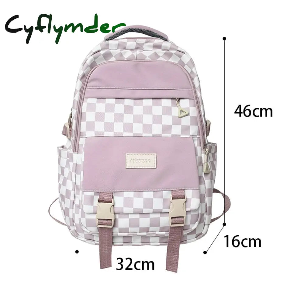 Cyflymder Cute Women’s Nylon Backpack For Teenagers Girls Plaid School Bag Female Student Travel