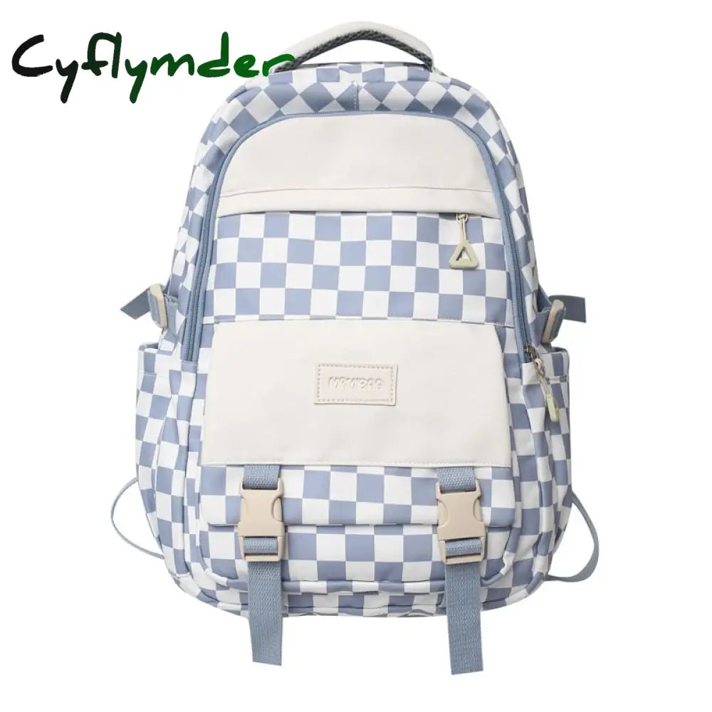 Cyflymder Cute Women’s Nylon Backpack For Teenagers Girls Plaid School Bag Female Student Travel