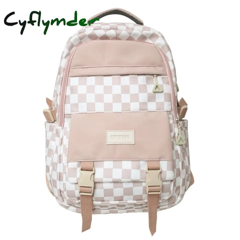 Cyflymder Cute Women’s Nylon Backpack For Teenagers Girls Plaid School Bag Female Student Travel