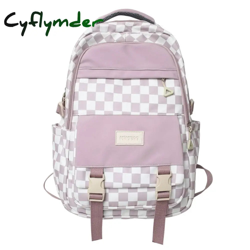 Cyflymder Cute Women’s Nylon Backpack For Teenagers Girls Plaid School Bag Female Student Travel