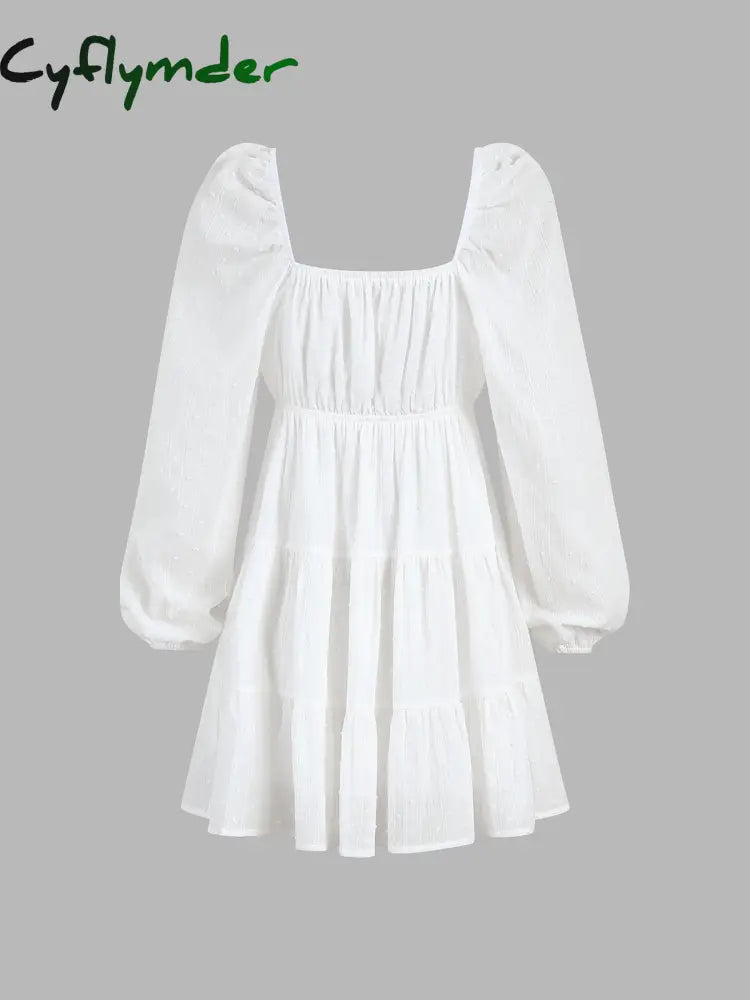 Cyflymder - Cutout Puff Sleeve Short Dress Dresses