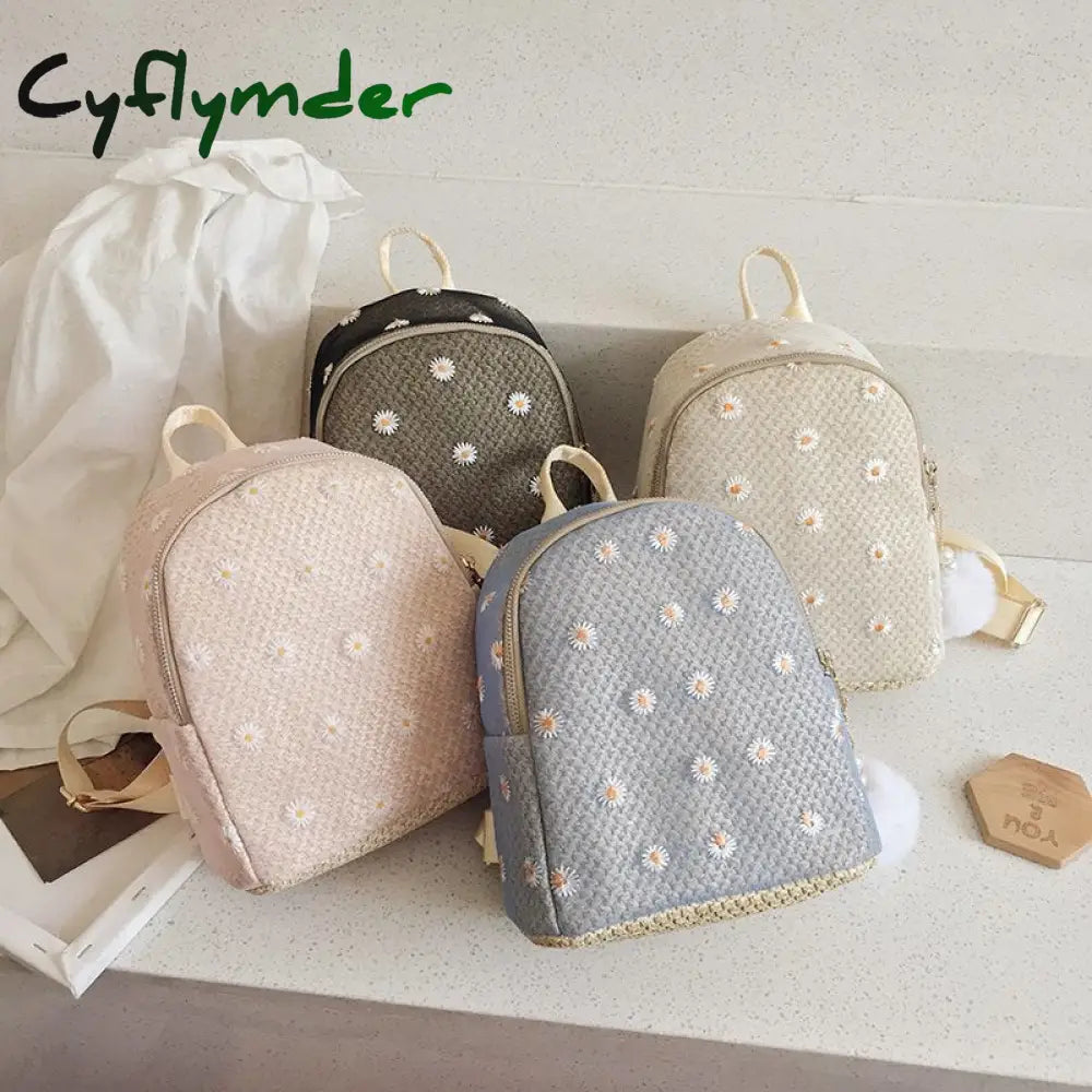 Cyflymder Daisy Shoulders Bags Weave Mini Bagpack Spring New Women’s Backpack Sweet Girl School