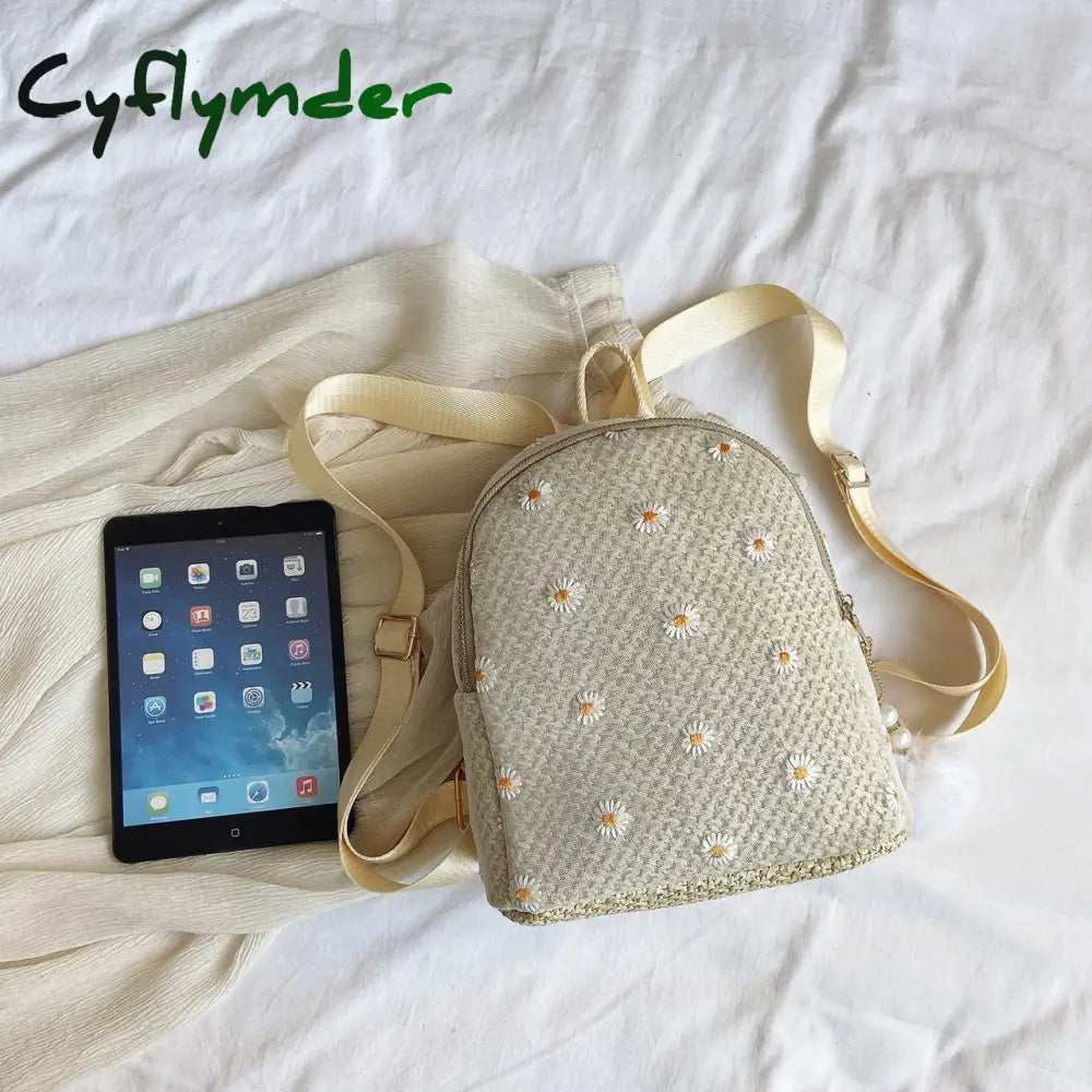 Cyflymder Daisy Shoulders Bags Weave Mini Bagpack Spring New Women’s Backpack Sweet Girl School