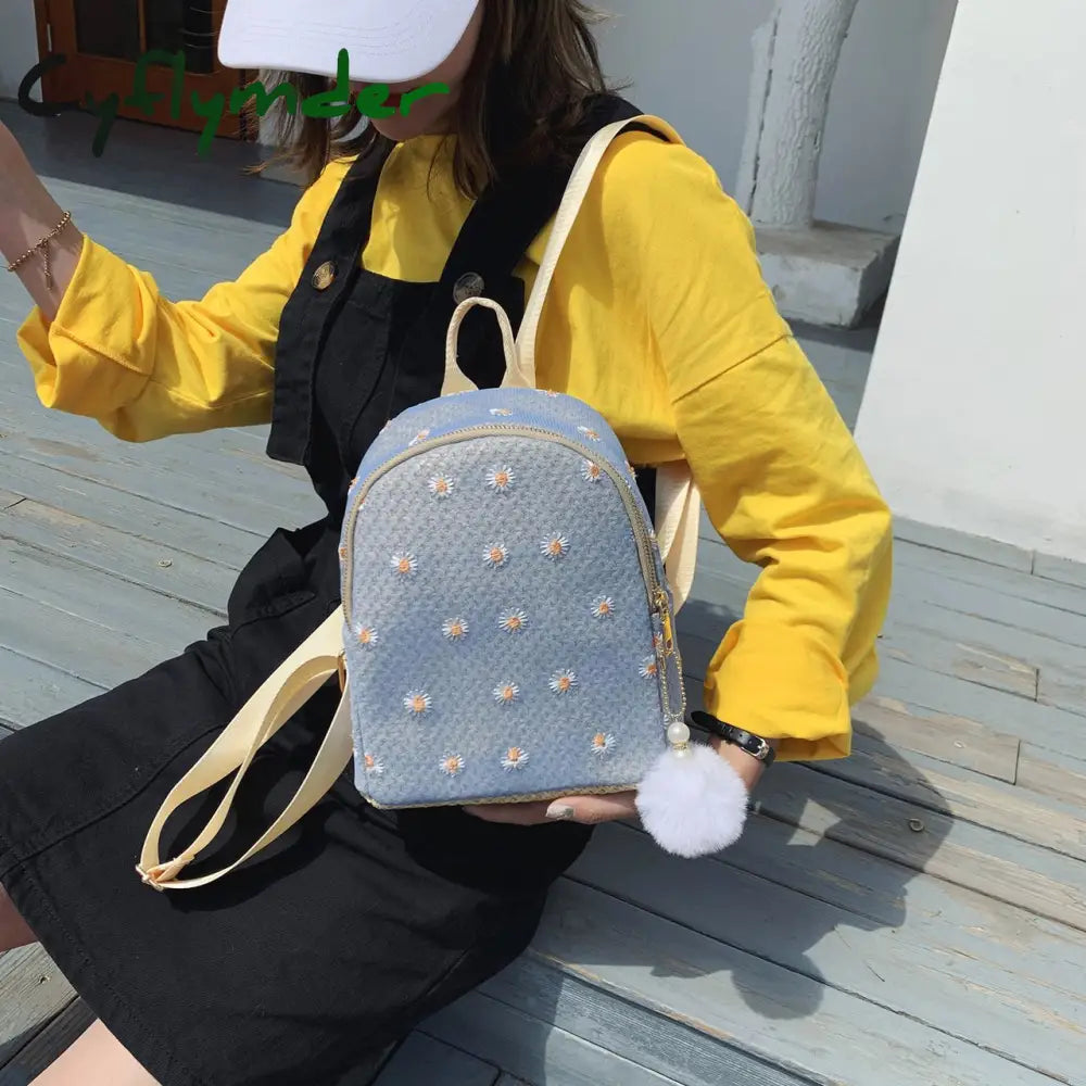 Cyflymder Daisy Shoulders Bags Weave Mini Bagpack Spring New Women’s Backpack Sweet Girl School