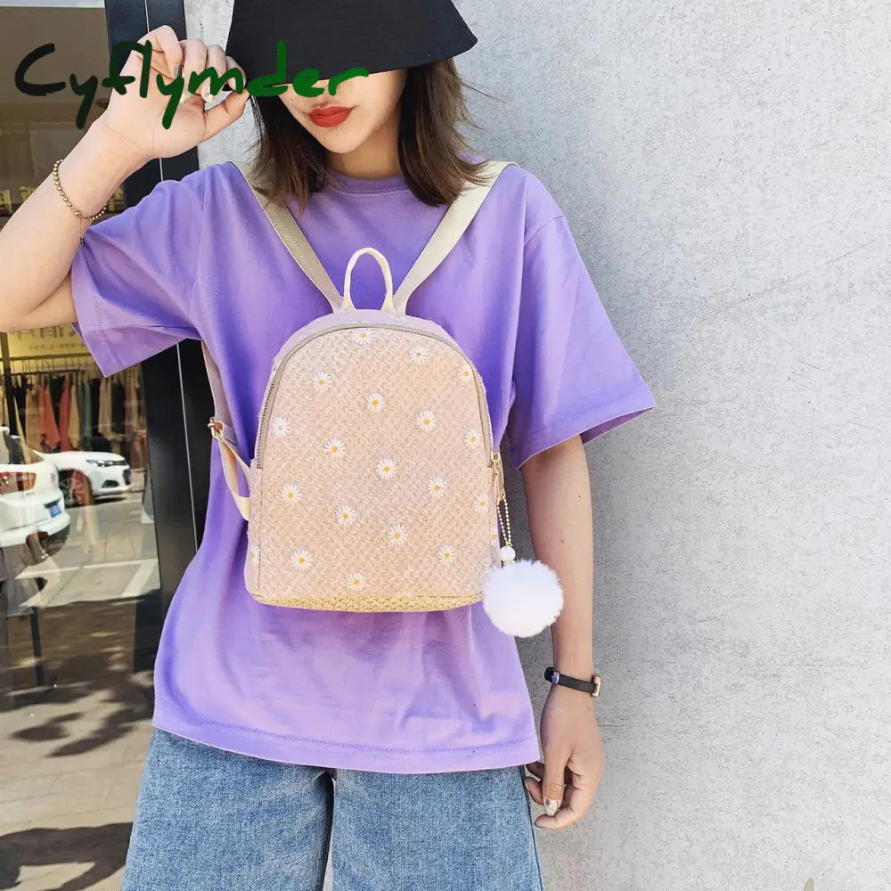 Cyflymder Daisy Shoulders Bags Weave Mini Bagpack Spring New Women’s Backpack Sweet Girl School