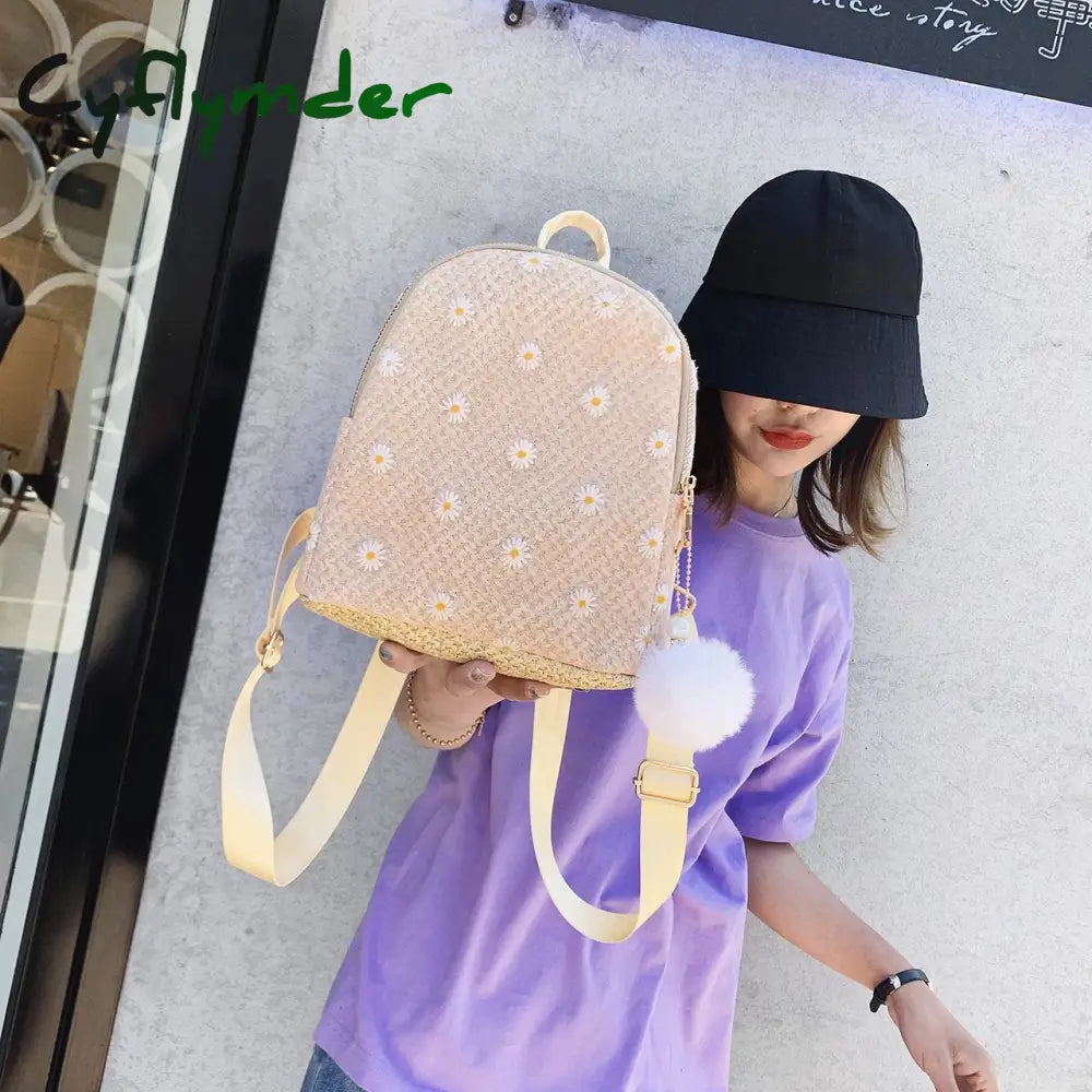 Cyflymder Daisy Shoulders Bags Weave Mini Bagpack Spring New Women’s Backpack Sweet Girl School